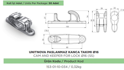 UNITNOVA PASLANMAZ DOKUM KANCA TAKIMI CAP 16